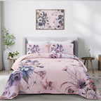 Drucon Floral Quilt Set King 3 Pieces Pink Floral Quilt Coverlet Set Soft Microfiber Lightweight Pink Quilted Bedspread for All 