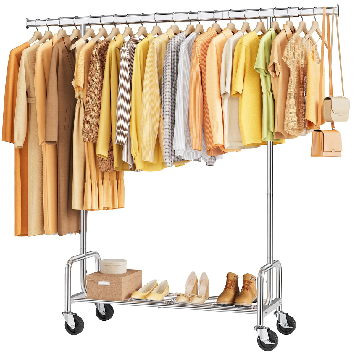 Tajsoon Clothes Rack with Shelf, Rolling Heavy Duty Load 300 LBS, Chrome