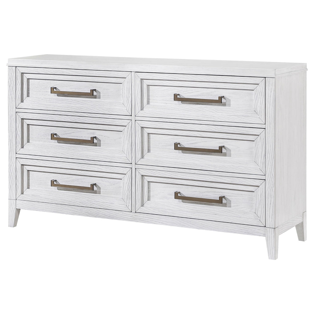 Coaster Home Furnishings Marielle Coastal 64-inch 6-Drawer Bedroom Dresser Clothing Storage Cabinet Wide Chest of Drawers Organizer Unit Distressed White 224843