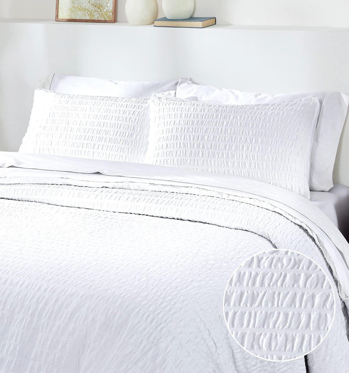California Design Den Oversized King Duvet Cover Set, 100% Cotton 3 Pc Cover & Sham Set, Soft Textured White Duvet Cover 120' X