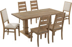 Crosley Furniture Joanna 7-Piece Modern Farmhouse Dining Table Set for 6 with 4 Ladderback and 2 Upholstered Chairs, Rustic Brown/Creme