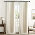 90 Inch Warm Cream Linen Blend Curtains for Living Room, Blackout Pleated Rustic Boho Curtain Room Darkening Privacy for Nursery