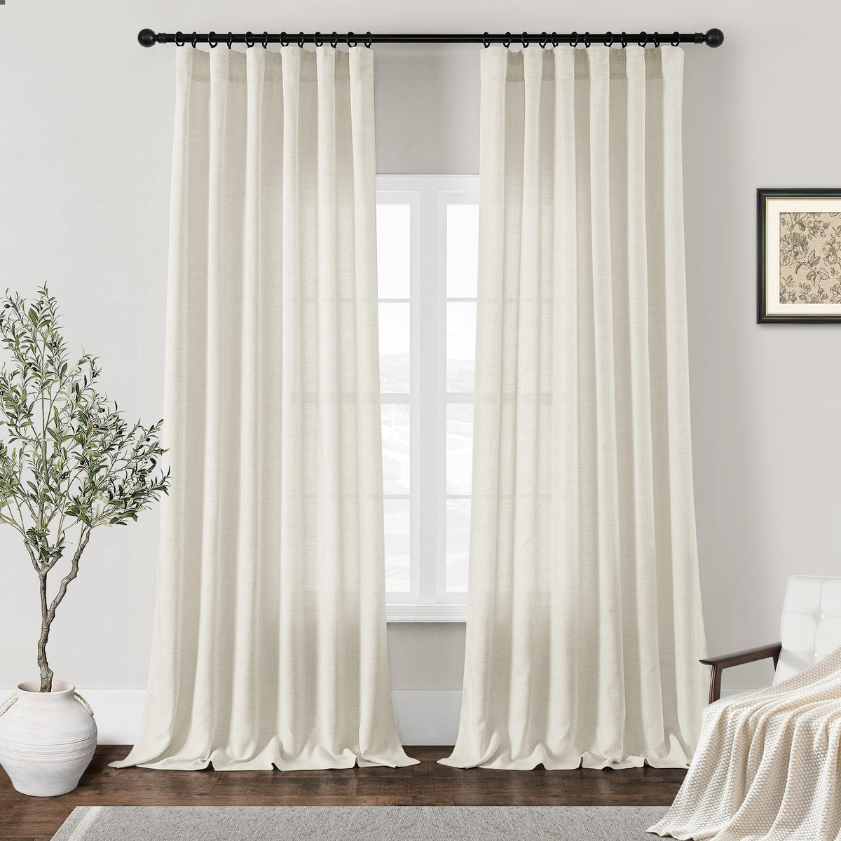 Dukiyo Natural Linen Curtains 108 Inches Long For Living Room 2 Panels Linen Boho Farmhouse Drapes For Bedroom Dining Room Rod P