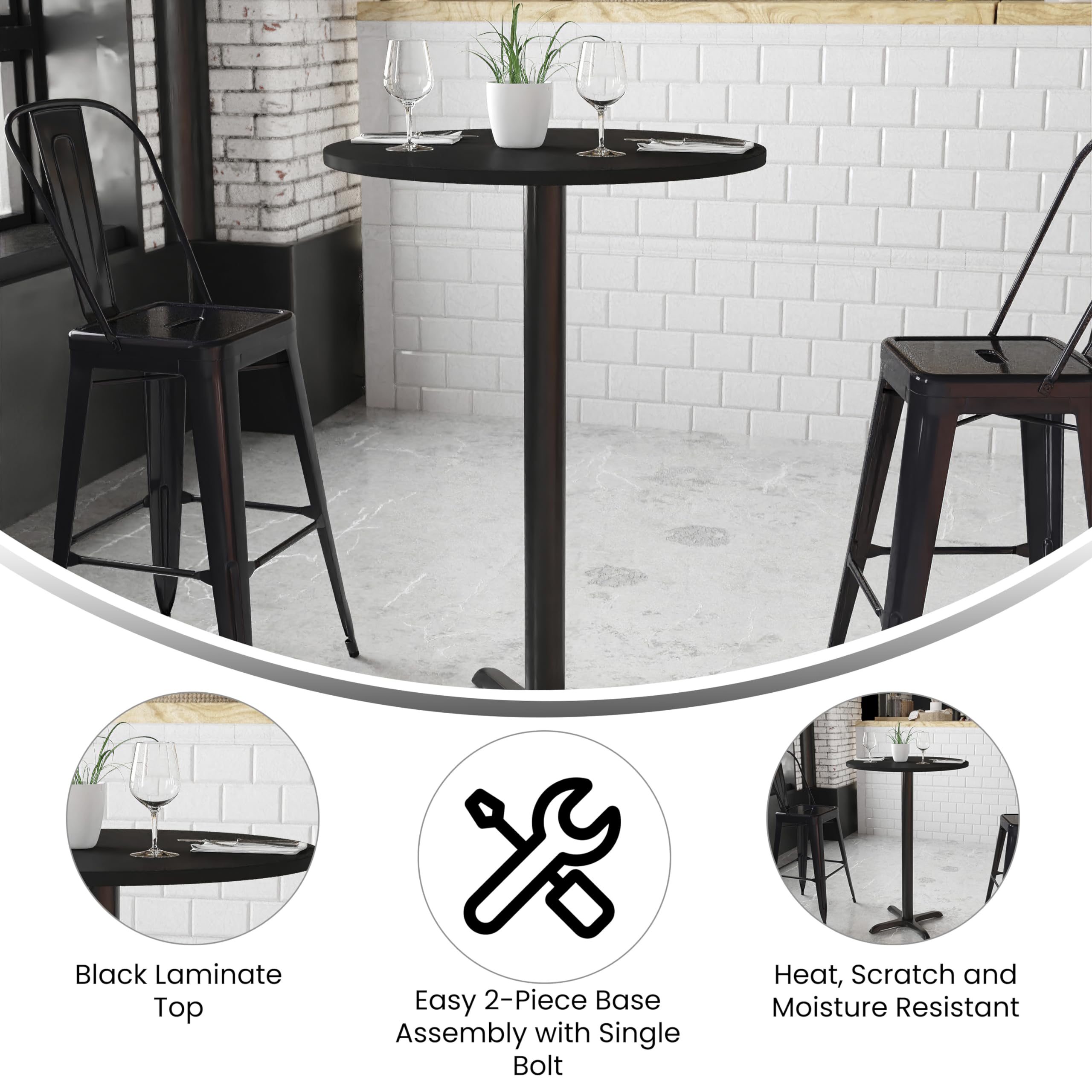 Flash Furniture 30'' Round Black Laminate Table Top With 22'' X 22'' Bar Height Table Base