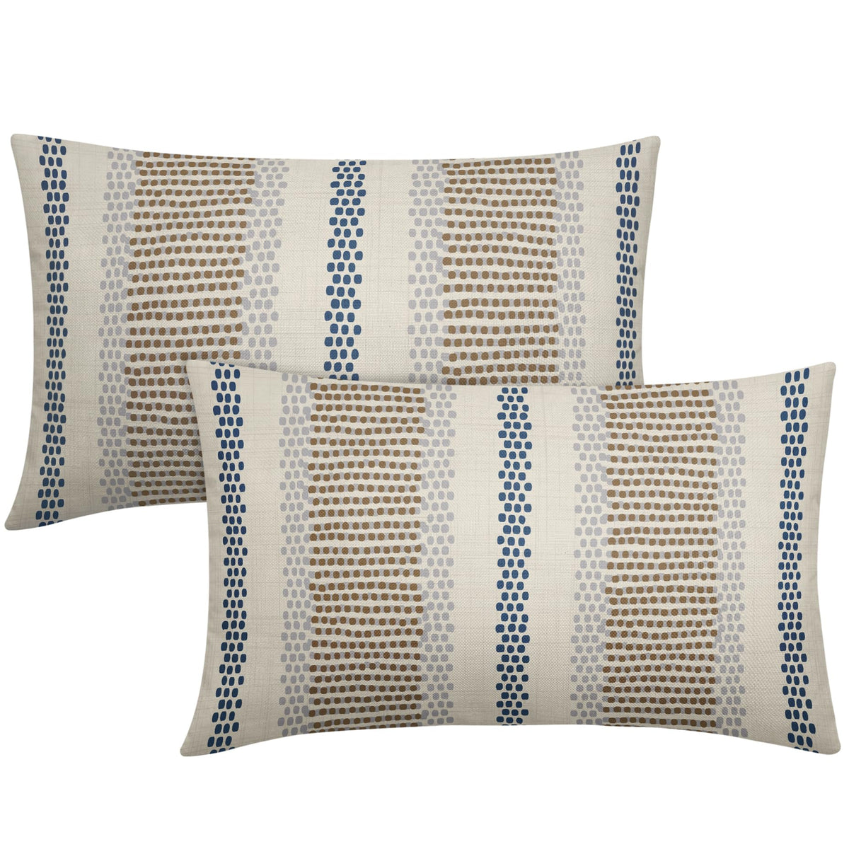 Brown Blue Pillow Covers 12X20 Set Of 2 Gray Grey Dot Print Striped Lumbar Rectangle Decorative Outdoor Pillowcases Boho Rustic