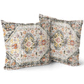 Green Orange Yellow Vintage Bohemian Pillow Covers 18X18 In Muted Cream Boho Flower Rug Print Oriental Carpet Pillowcases Set 2