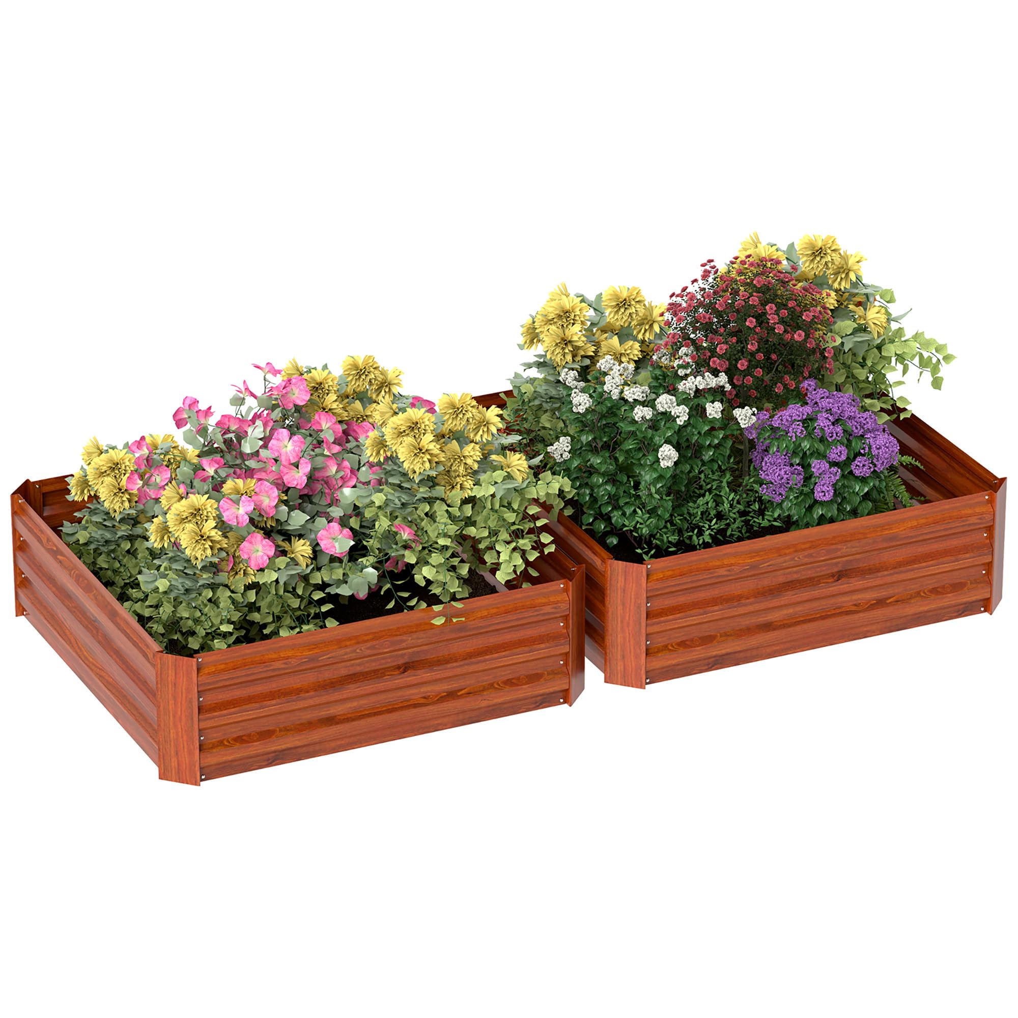 Outsunny 2 Piece Galvanized Raised Garden Bed, 3.3' X 3.3' X 1' Metal Planter Box For Growing Vegetables, Flowers, Herbs, Succul