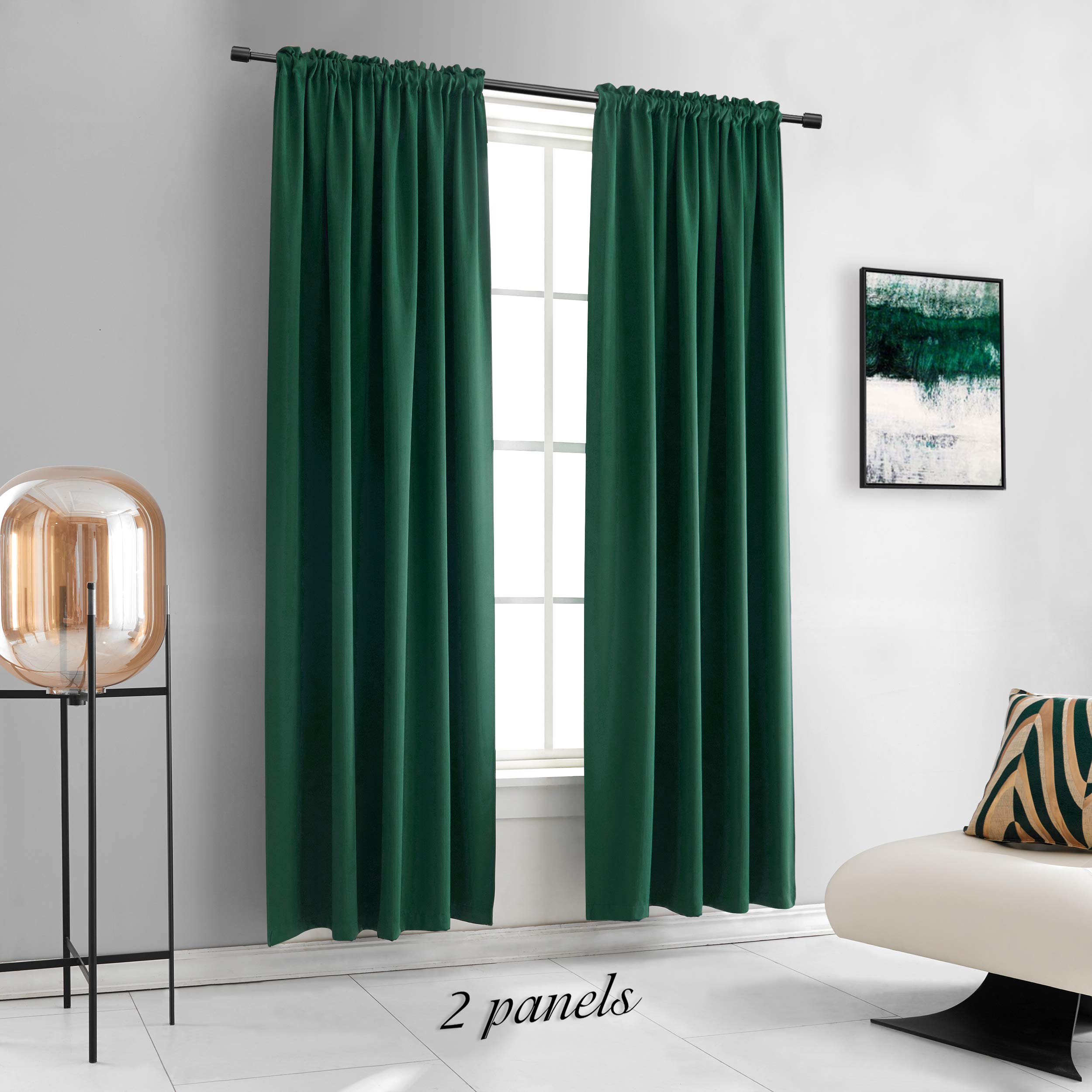 Donren 2 Panels 84 Inches Length Dark Green Blackout Thermal Insulating Window Curtain Panels For Bedroom With Rod Pocket (Hunter Green,52 X 84 Inches Long,2 Panels)