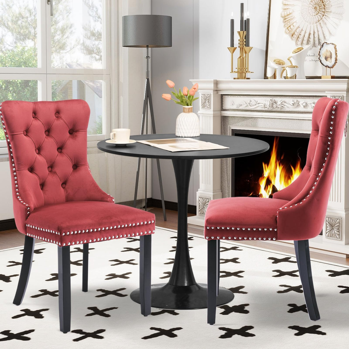 Soartalent 3-Pieces 31.5' Round Dining Table Set For 2, Black Dining Table & Velvet Upholstered Dining Chairs Set Of 2 For Kitc