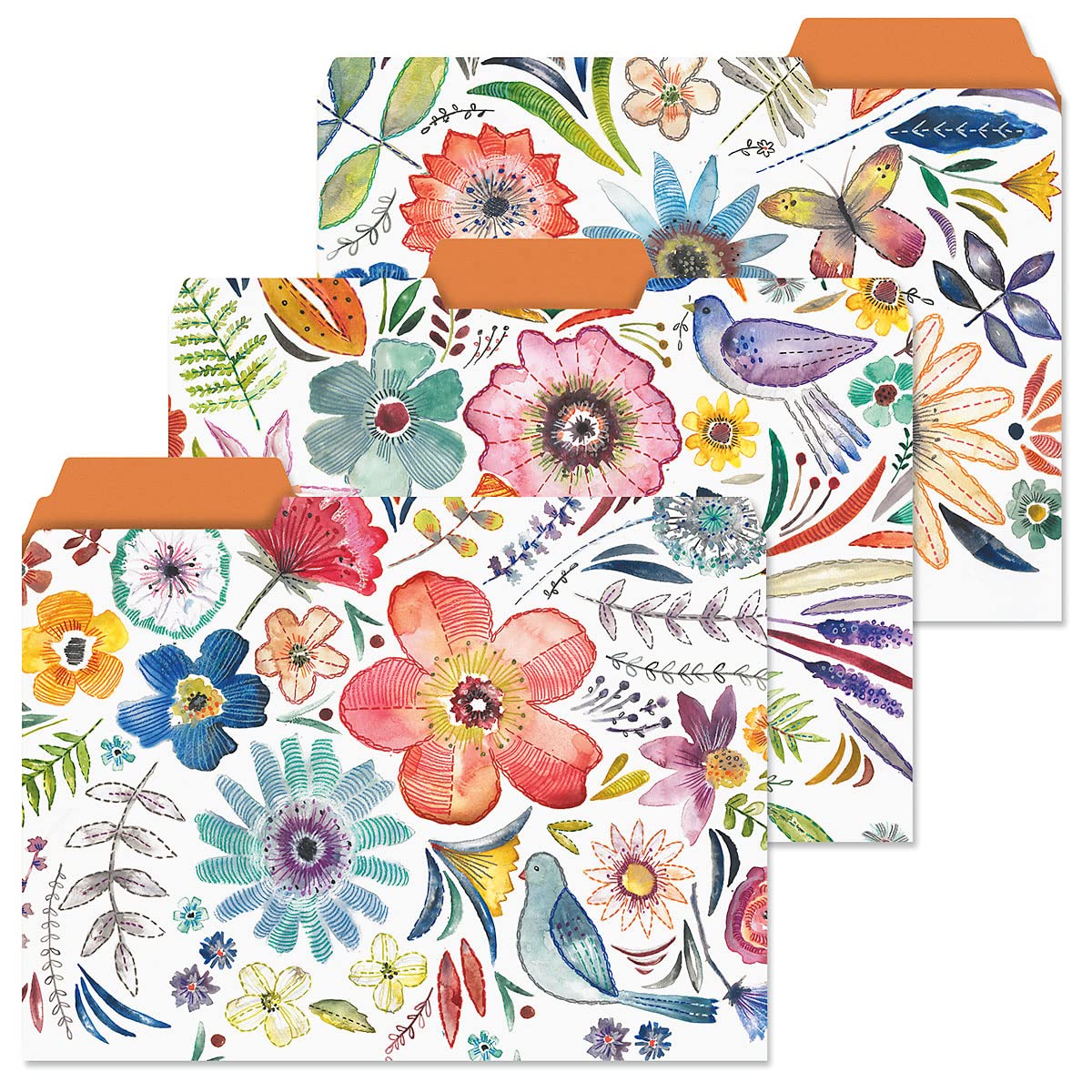 Embroidered Florals File Folders By Lori Siebert - Set Of 12 (3 Designs), 1/3 Cut Staggered Tabs, Letter-Size Designed Folders