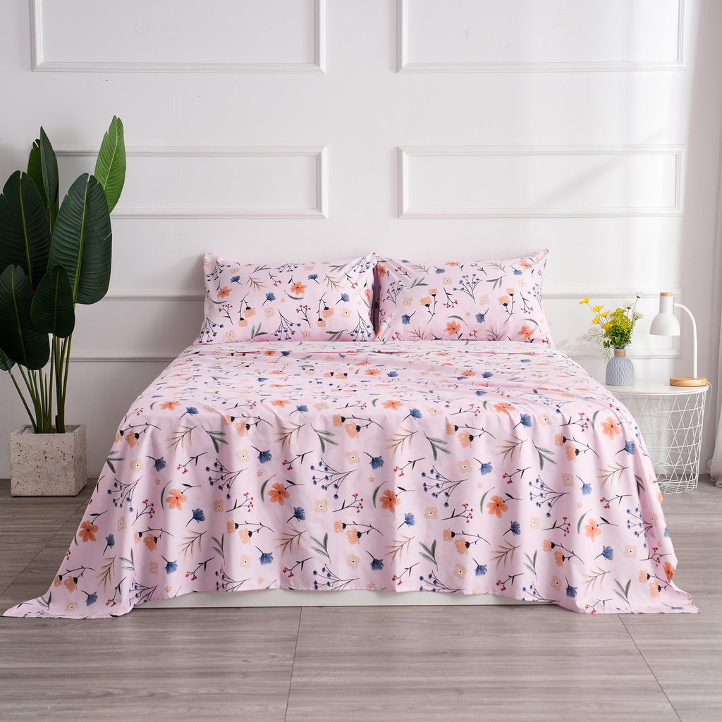 Pink Flower Twin Sheets 3 Piece - Botanical Patterned Bed Sheet Set Microfiber Bedding Decor - Breathable & Durable Twin Sheet Set Up To16 Inches Deep Pocket Twin Bed Sheets