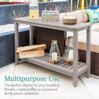 Best Choice Products 48In 2-Shelf Eucalyptus Wooden Console Table Indoor Outdoor Multifunctional Buffet Bar Storage Organizer W/Foot Sliders - Gray