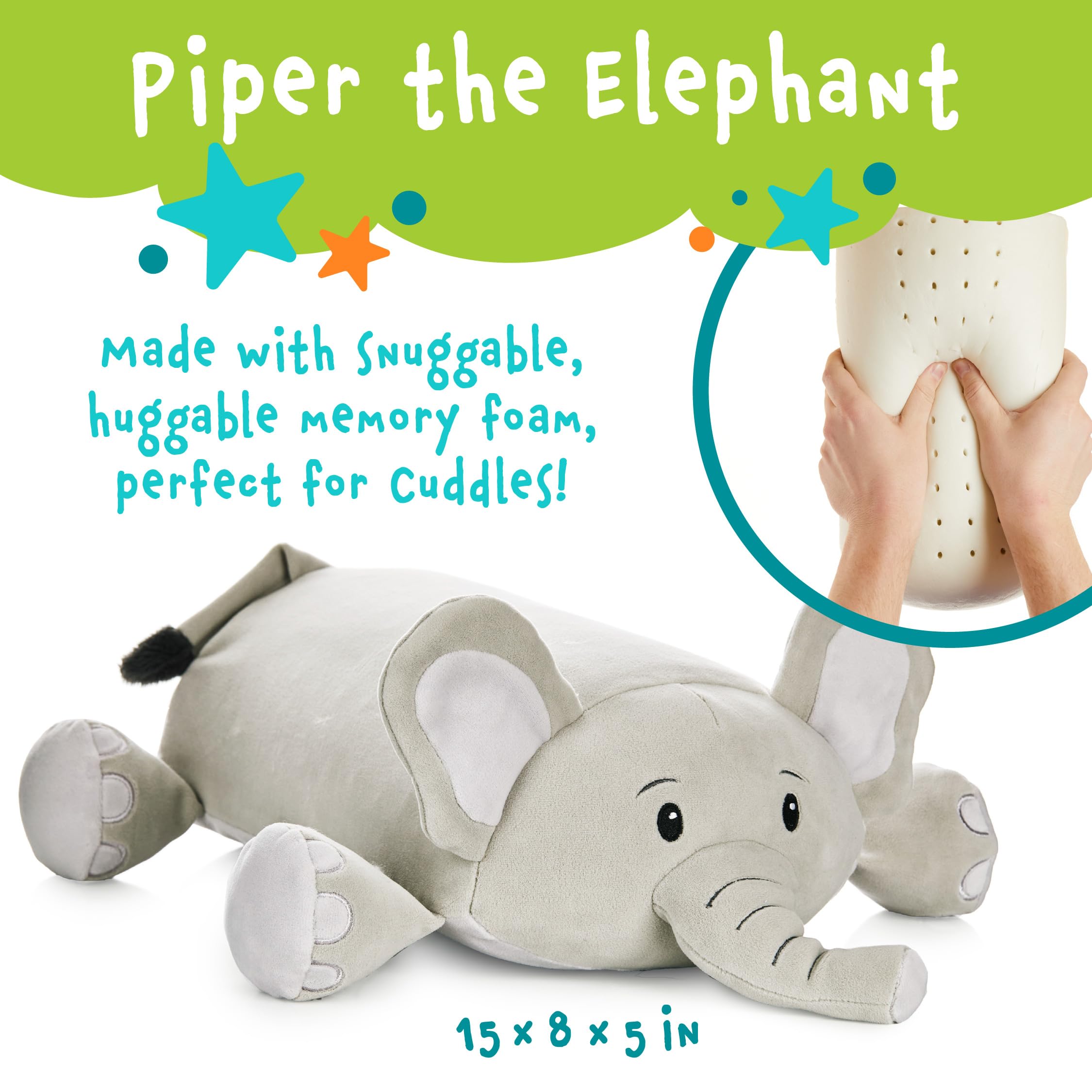 Memory Mates Piper The Elephant Memory Foam Pillow Plush,15    Stuffed Animal