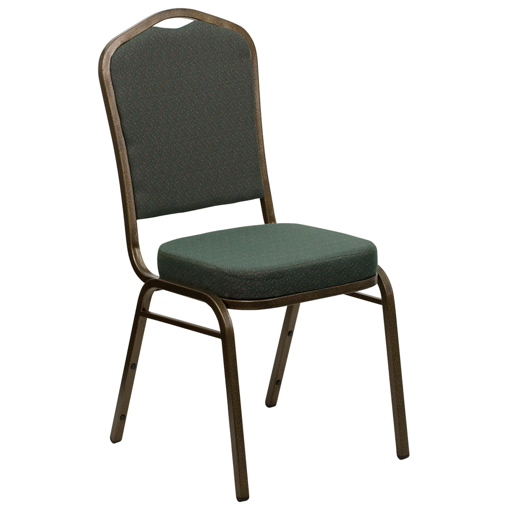 Flash Furniture HERCULES Series Crown Back Stacking Banquet Chair in Green Patterned Fabric - Gold Vein Frame
