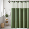 jinchan Olive Green No Hook Waffle Weave Shower Curtain with See Through Top Window Honeycomb Textured Waterproof Fabric Bathroo