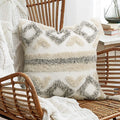 Merrycolor Boho Throw Pillow Covers 18X18 With Tassels White And Grey Decorative Throw Pillows Woven Tufted Pillowcase Modern Ac