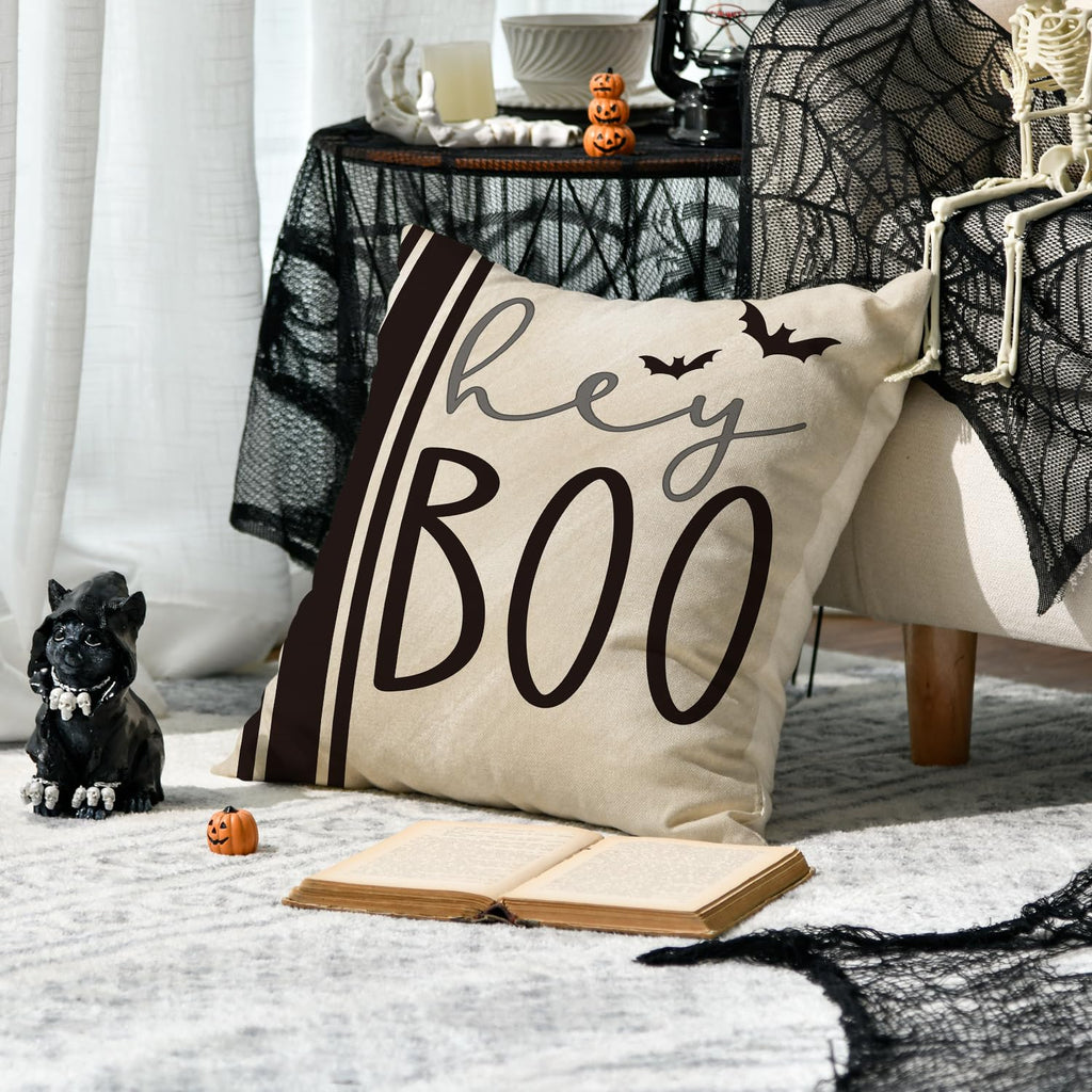 Avoin Colorlife Halloween Hey Boo Cute Ghost Spooky Throw Pillow Covers, 18 X 18 Inch Horror Scary Cushion Case For Sofa Couch S