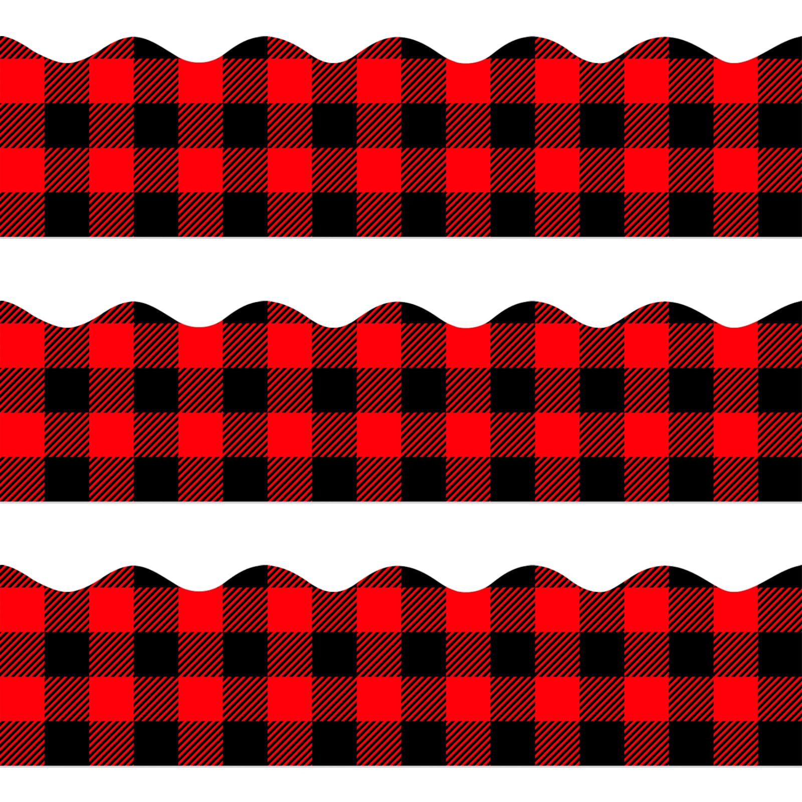 72 Feet Black Red Buffalo Plaid Bulletin Board Border Trim For Christmas Holiday Classroom Office Decoration