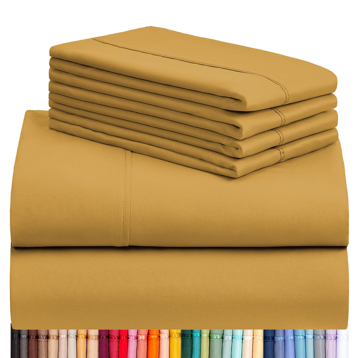 Luxclub Bed Linen Set, 6Pc King Microfiber Sheets, Medallion Gold, Deep Pockets, Wrinkle Free, Cooling, Hypoallergenic