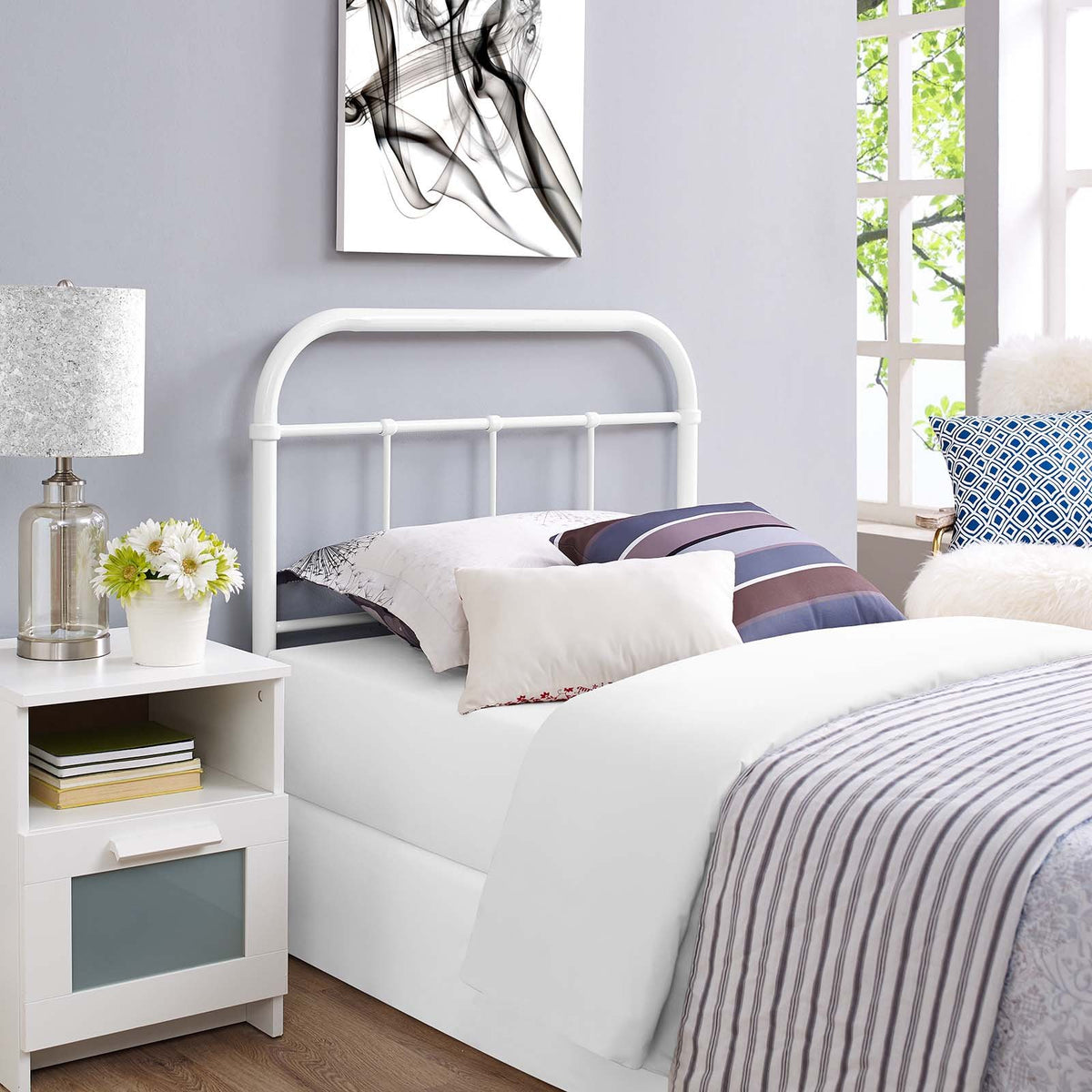 Modway Serena Rustic Farmhouse Style Steel Metal Twin Headboard Size In White,
