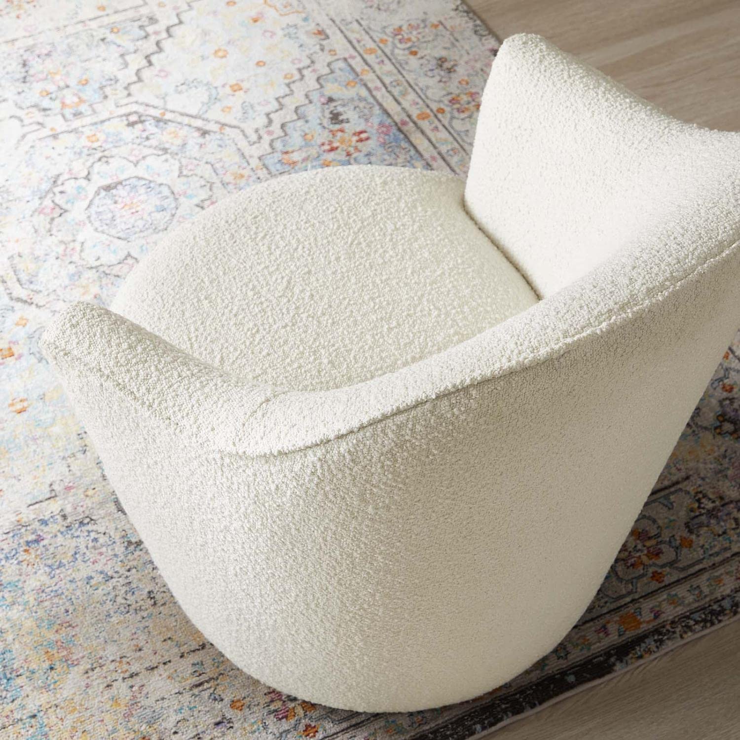 Modway Nora Boucle Upholstered Swivel Chair With White Finish Eei-5311-Whi
