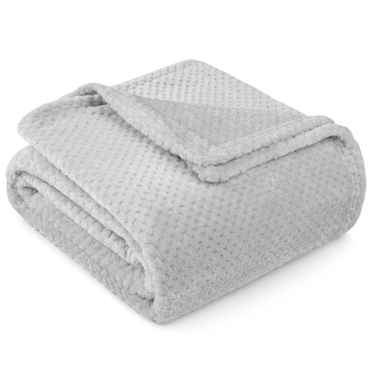 Pavilia Light Gray Throw Blanket For Couch, Twin Bed, Soft Fleece Throws For Sofa Chair, Fuzzy Waffle Textured Blanket, Cozy War