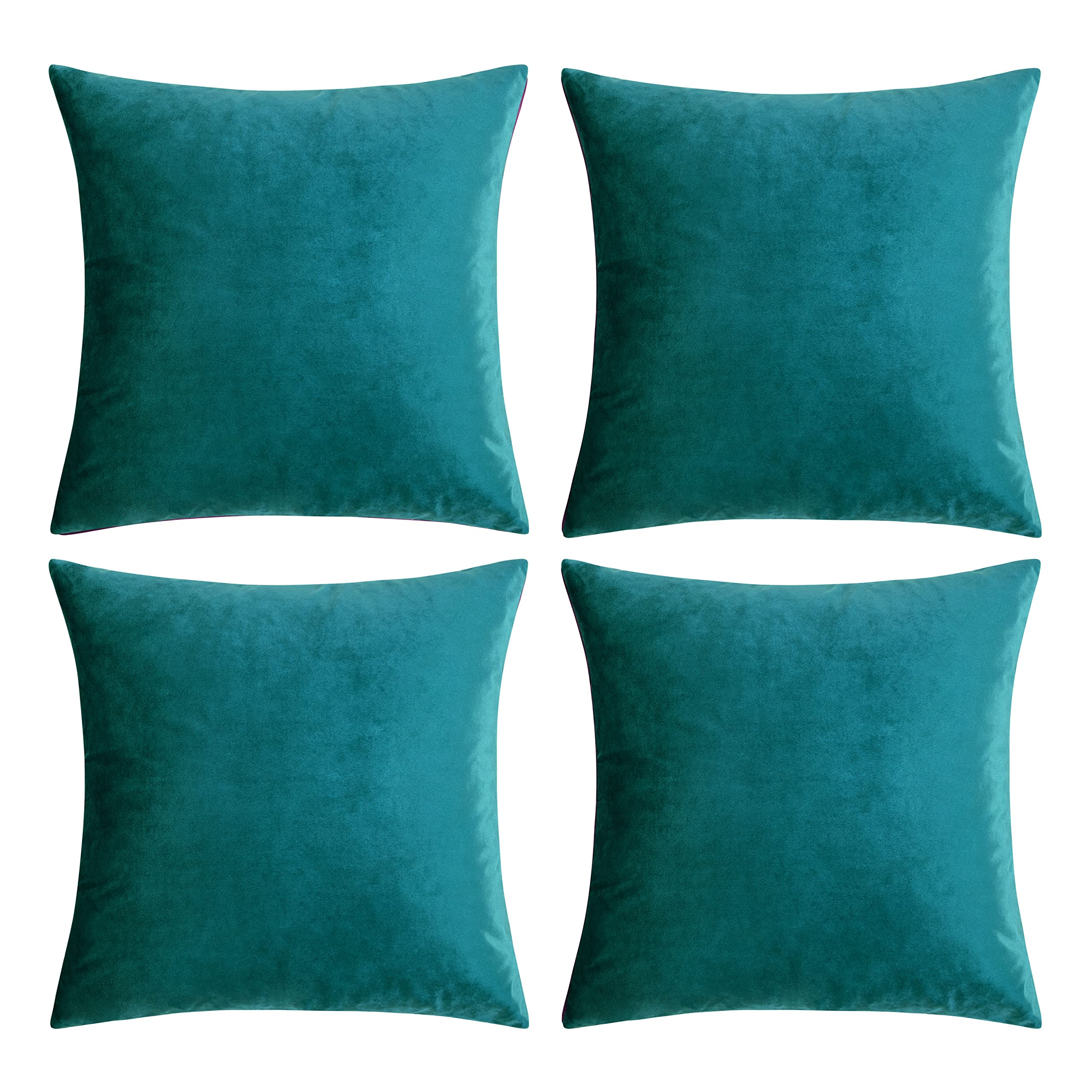Gigizaza Decorative Throw Pillow Covers 18 X 18,Teal Peacock Green Soft Pillow Covers Velvet,Set Of 4 Decor Square Cushion Cover