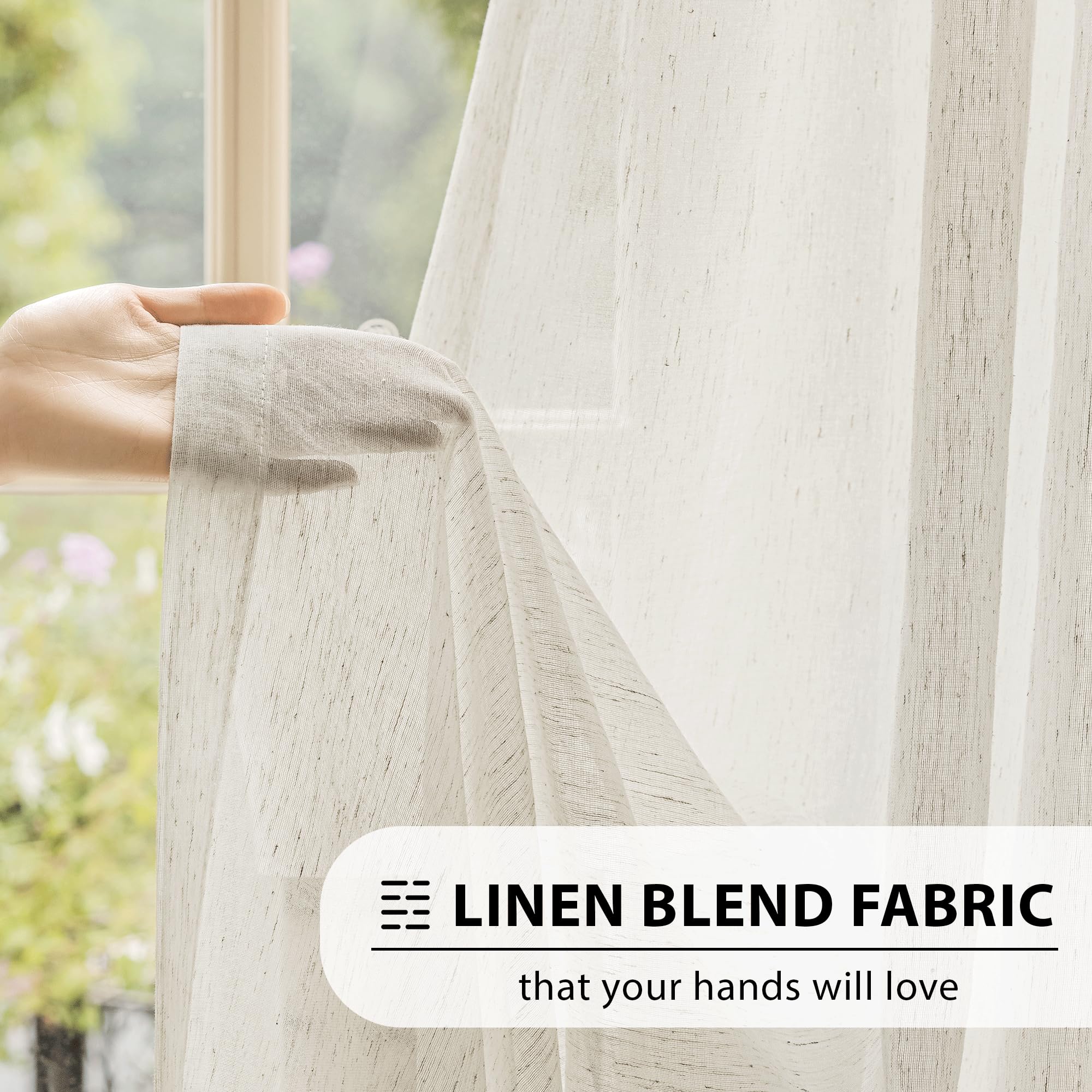 Fmfunctex Linen Sheer Curtains For Bedroom, Beige Curtains 63 Inch Length For Living Room, Natural Flax Blend Window Draperies F