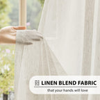 Fmfunctex Linen Sheer Curtains For Bedroom, Beige Curtains 54 Inch Length For Living Room, Natural Flax Blend Window Draperies F