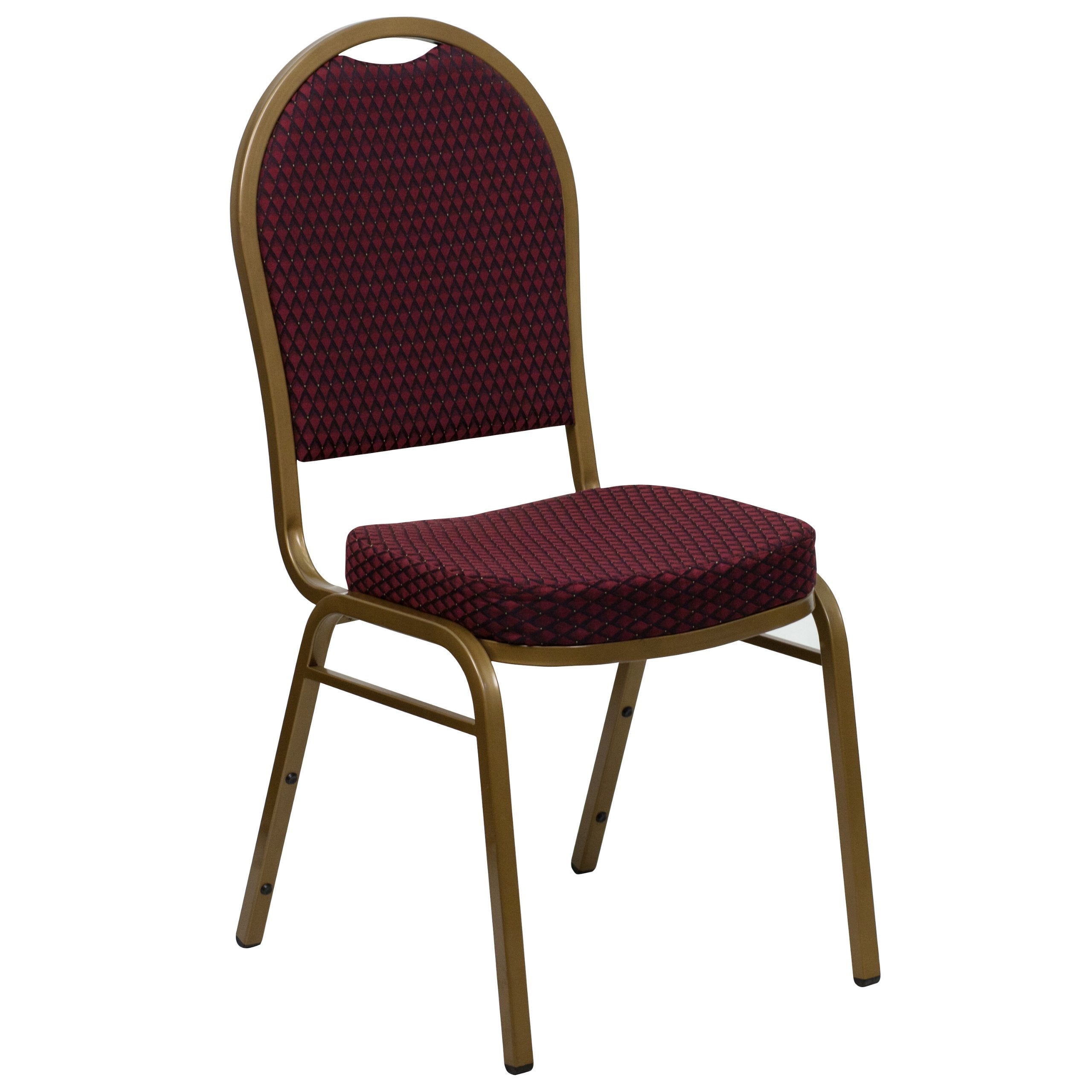 Flash Furniture Hercules Series Dome Back Stacking Banquet Chair In Burgundy Patterned Fabric - Gold Frame