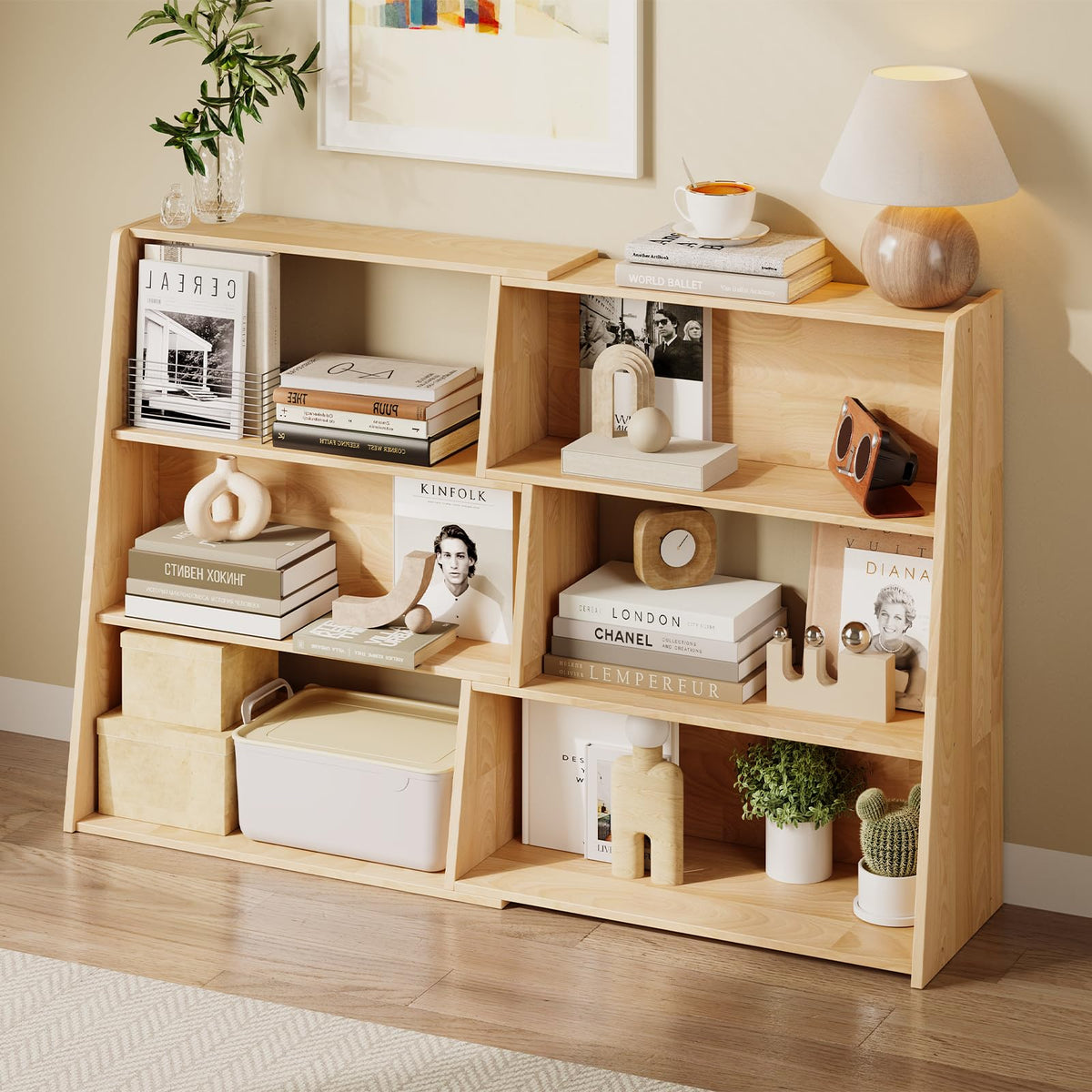 HOTAMO Expandable Solid Wood Bookshelf with Adjustable Design