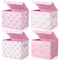 CHENGU 4 Pcs Pink Bow Storage Bins with Lids, 15.7 x 11.8 x 11.8