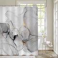 Gibelle Grey Marble Shower Curtain Set, Abstract Silver Marble Gold Stripes Fabric Shower Curtain, Modern Ink Art Decor Waterpro
