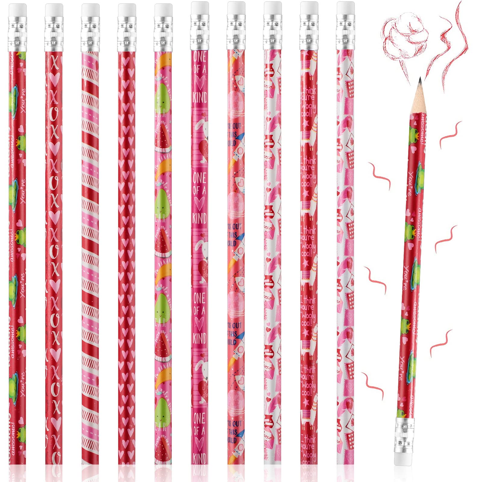 Zonon 40 Pieces Valentine'S Day Scented Pencils Hb Cartoon Heart Pencils And Erasers Wooden Scented Stationary For Kids Student