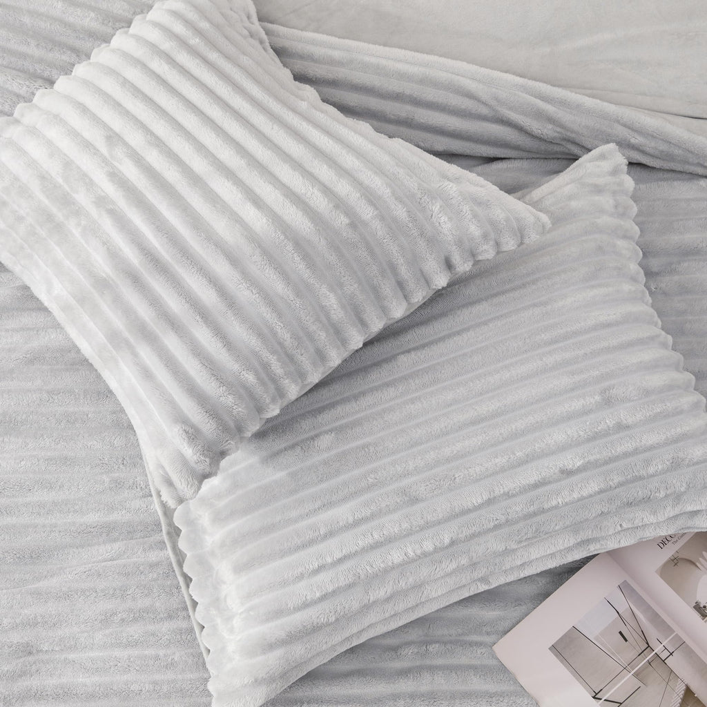 Andency King Size Comforter Set, Light Grey Soft Fluffy Comforter Set King Size, Winter Warm Fleece Faux Fur Bedding Set, Luxury