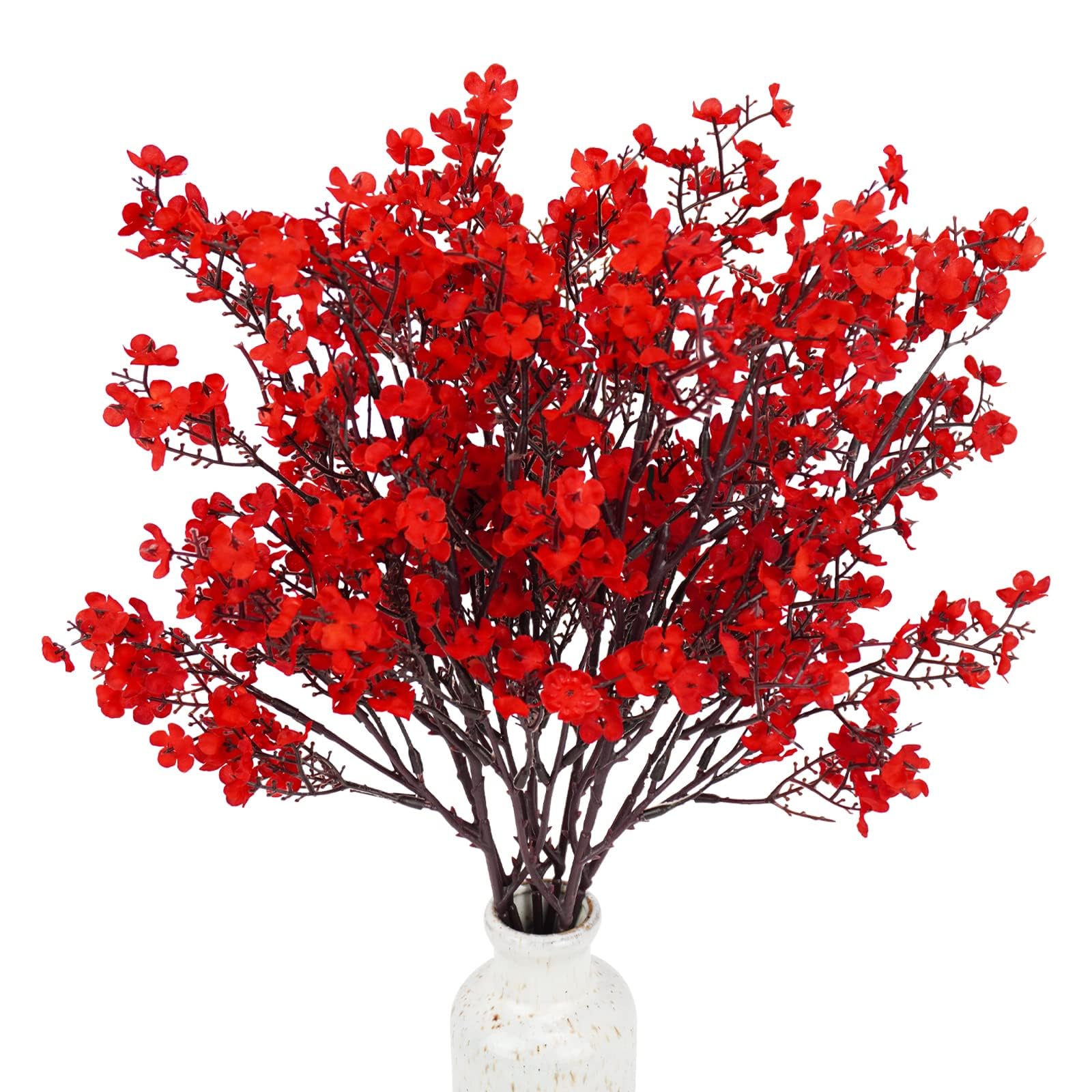 Uieke 6 Pcs Babys Breath Artificial Flowers Bulk Silk Red Faux Flowers Real Touch Gypsophila Bouquet for Christmas Halloween Hom