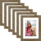 AUEAR, 6x8 Picture Frames Set of 6, with Mat for 4x6 or 6x8 without Mat, Composite Wood Gallery Photo Frames with Plexiglass, Wa