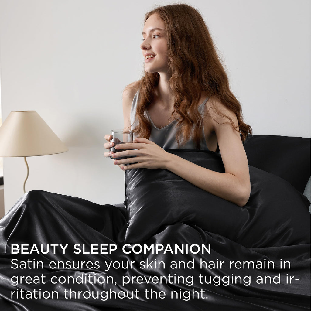 Bedsure Satin Sheets Queen Size - Similar To Silk Sheets, Silky Bedsheet, Luxury & Ultra Soft, Non-Fading & Wrinkle Free, Good For Hair & Skin, Gifts For Women, 4 Pieces, Black