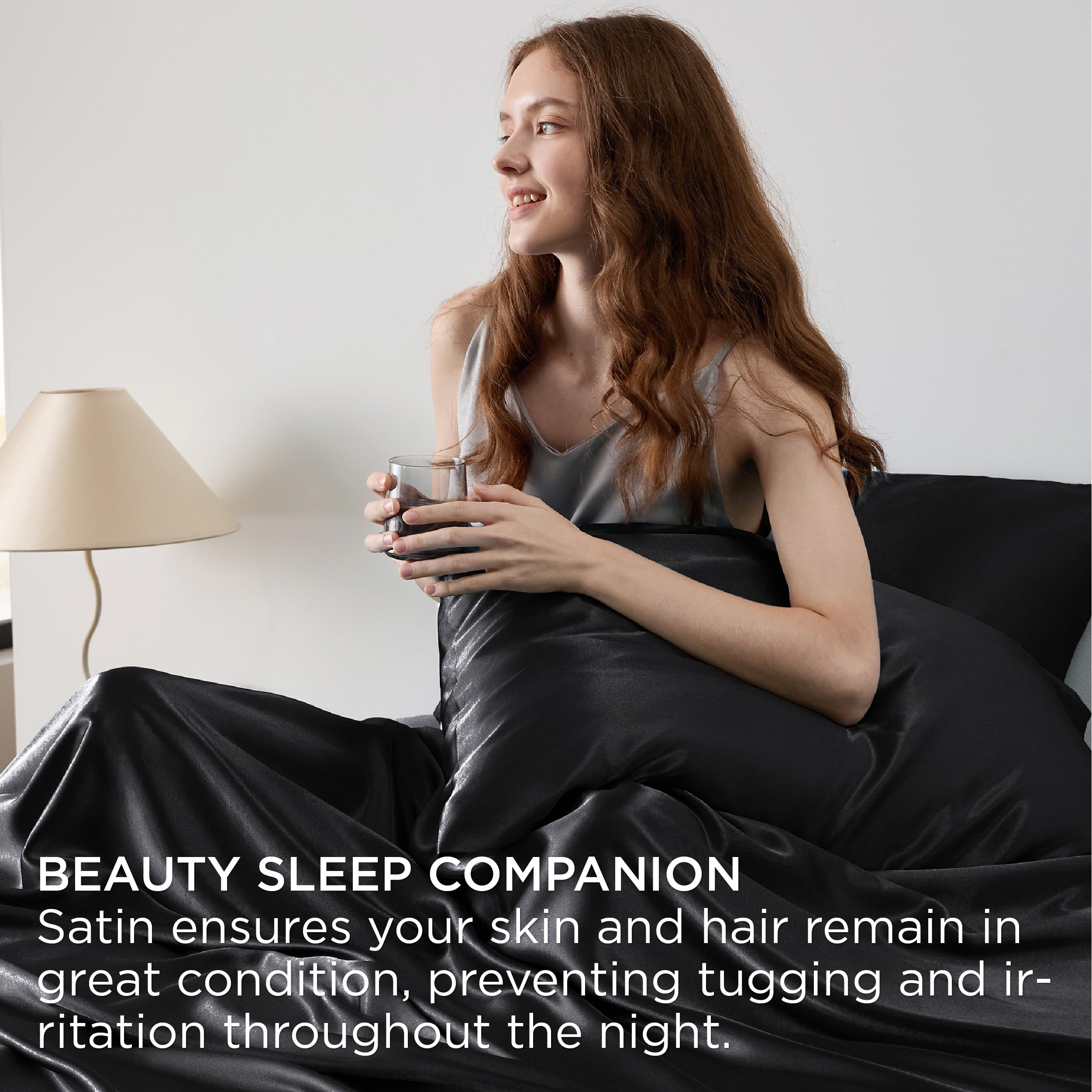 Bedsure Satin Sheets Queen Size - Similar To Silk Sheets, Silky Bedsheet, Luxury & Ultra Soft, Non-Fading & Wrinkle Free, Good For Hair & Skin, Gifts For Women, 4 Pieces, Black