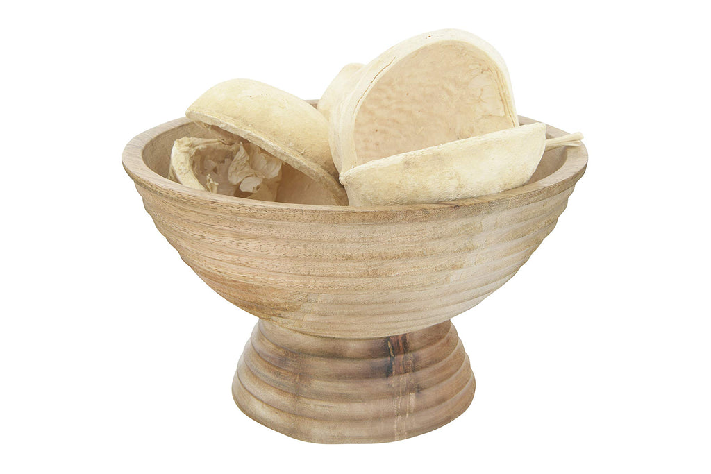 Creative Co-Op Df2440 Ridged Mango Wood Footed Bowl, Brown, 5 Quarts, Large
