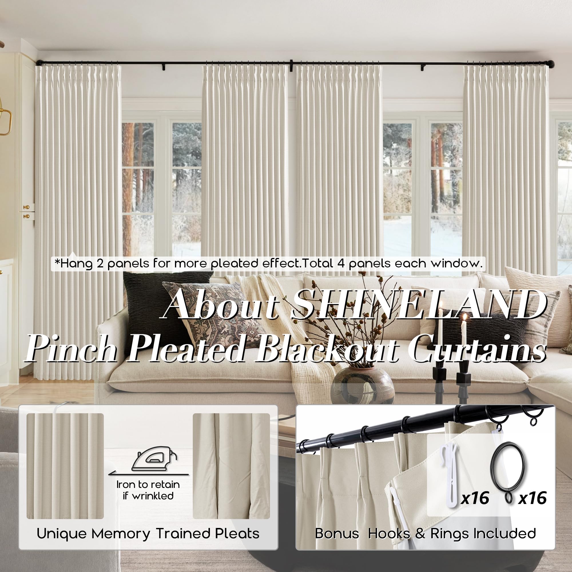 Shineland Insulated Window Coverings Warm Curtains For Winter,Window Treatments Energy Saving Room Noise Blocker Draft Blocking Curtains,(40 X 102 Inches Long,Beige)