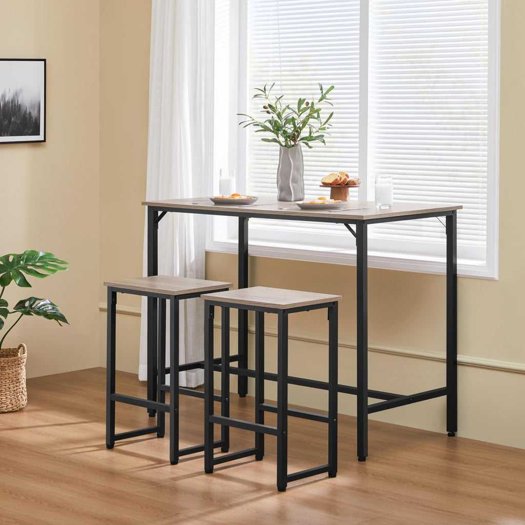 Yaheetech 3 Piece Dining Table Set, 47.5' Industrial Bar Table Set, Counter Height Kitchen Table With Bar Stools Set Of 2, Kitchen Bar Height Table And Chairs For Dining Room, Small Space, Apartment