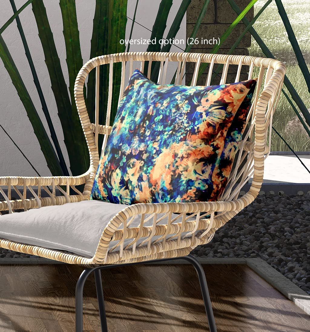 HomeRoots Muted Orange Indigo Broadcloth 26' Orange Blue Springtime Indoor Outdoor Throw Pillow