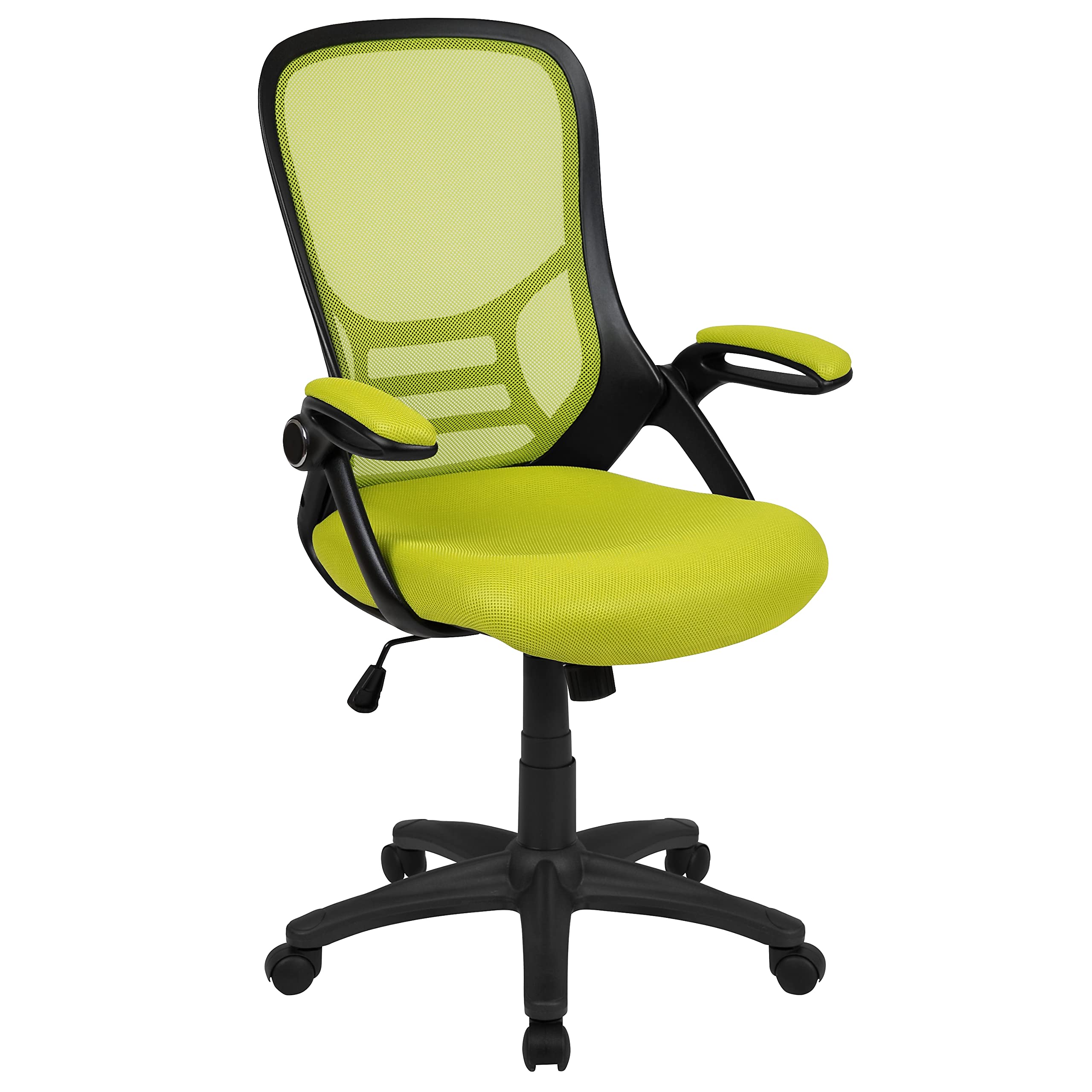 Flash Furniture Porter Mesh High Back Ergonomic Swivel Office Chair With Lumbar Support, Flip-Up Arms, Tilt Lock/Tilt Tension, Height Adjustable, Black/Green Frame