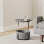 Vasagle End Table, Small Bedside Table With Fabric Basket, Modern Nightstand, Round Side Table, For Living Room, Bedroom, Ebony Black And Slate Gray Ulet223B01