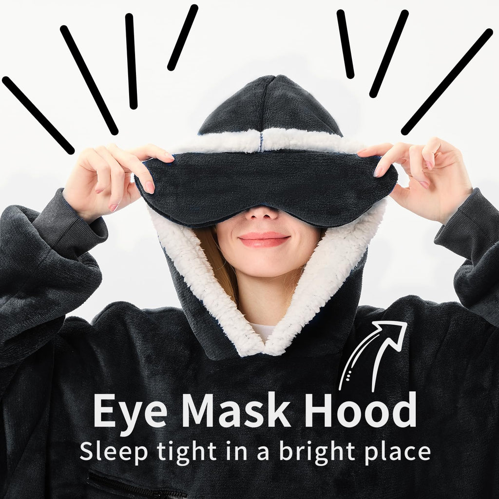 Ifnow Wearable Blanket Hoodie Oversized Sherpa Fleece Hooded Sweatshirt Blanket With Eye Mask Cozy And Giant Blanket Hoodie With