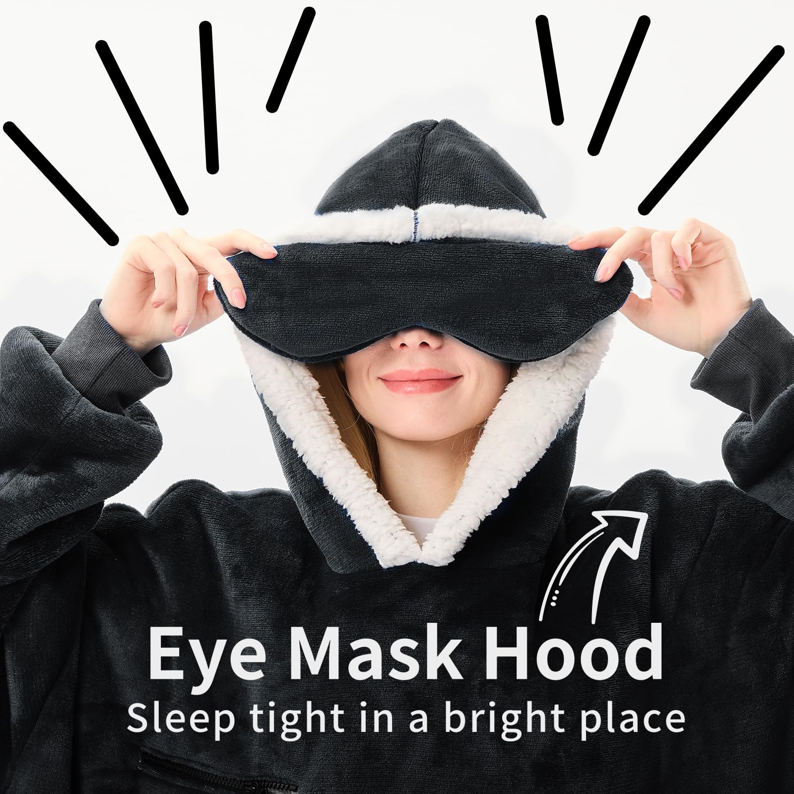 Ifnow Wearable Blanket Hoodie Oversized Sherpa Fleece Hooded Sweatshirt Blanket With Eye Mask Cozy And Giant Blanket Hoodie With