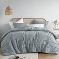 Comfort Spaces Blue/Grey Queen Size Comforter Set - 3 Pieces Pintuck Pleated Bedding Sets Queen, All Season Lightweight, Extra S