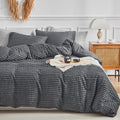 Warmdern Boho Duvet Cover Set Queen Size,Dark Grey Striped Duvet Cover Microfiber Bedding Set,3Pcs Ultra Soft Breathable Lightwe