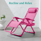 Best Choice Products Adjustable Zero Gravity Chair, Monochromatic Color Folding Patio Recliner W/Side Tray, Headrest - Hot Pink